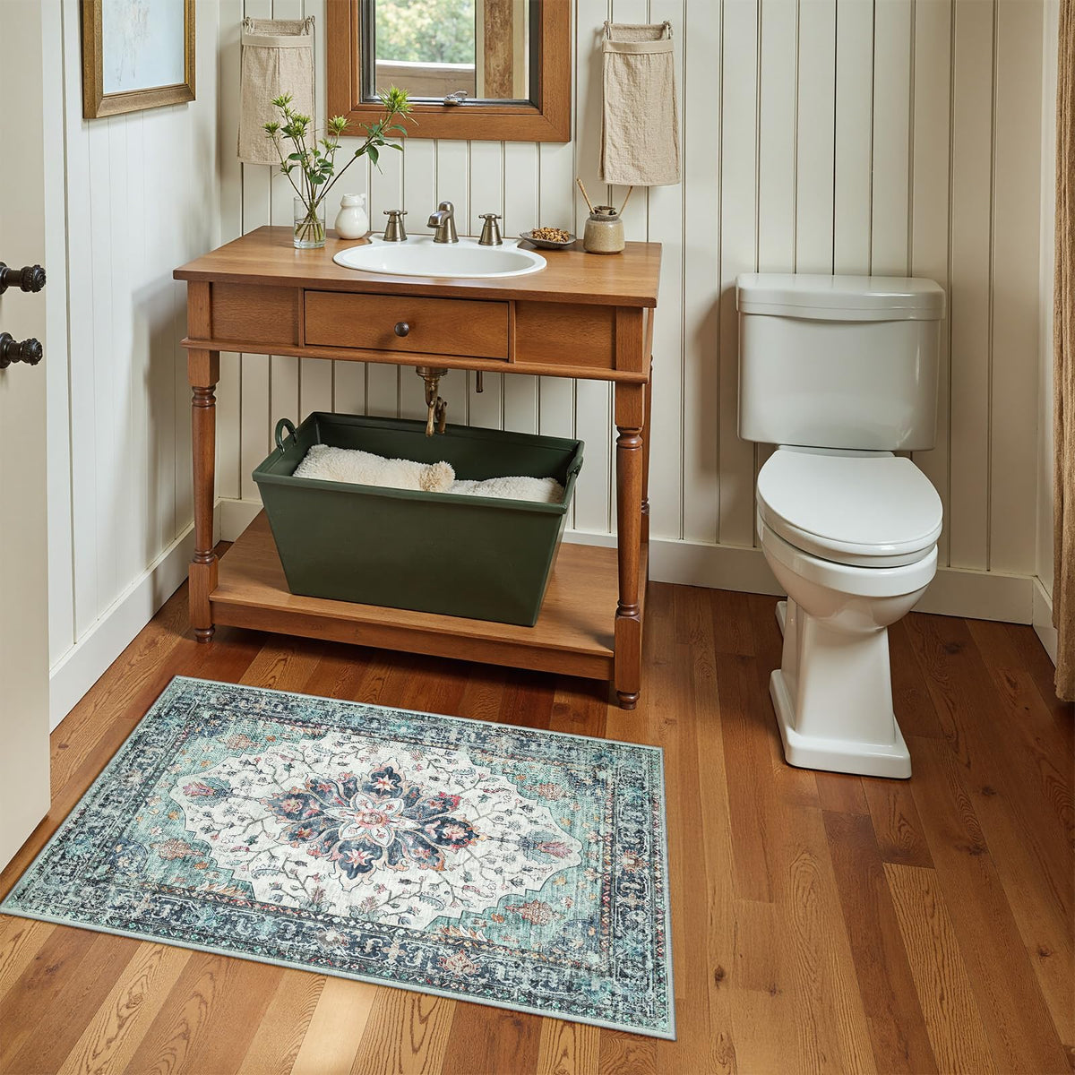 Washable Area Rug (Teal Green/White/Navy / 2' x 3' (Rectangular))