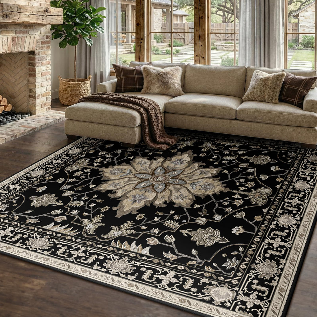 Washable Area Rug (Black/Neutral / 8' x 8' (Square))