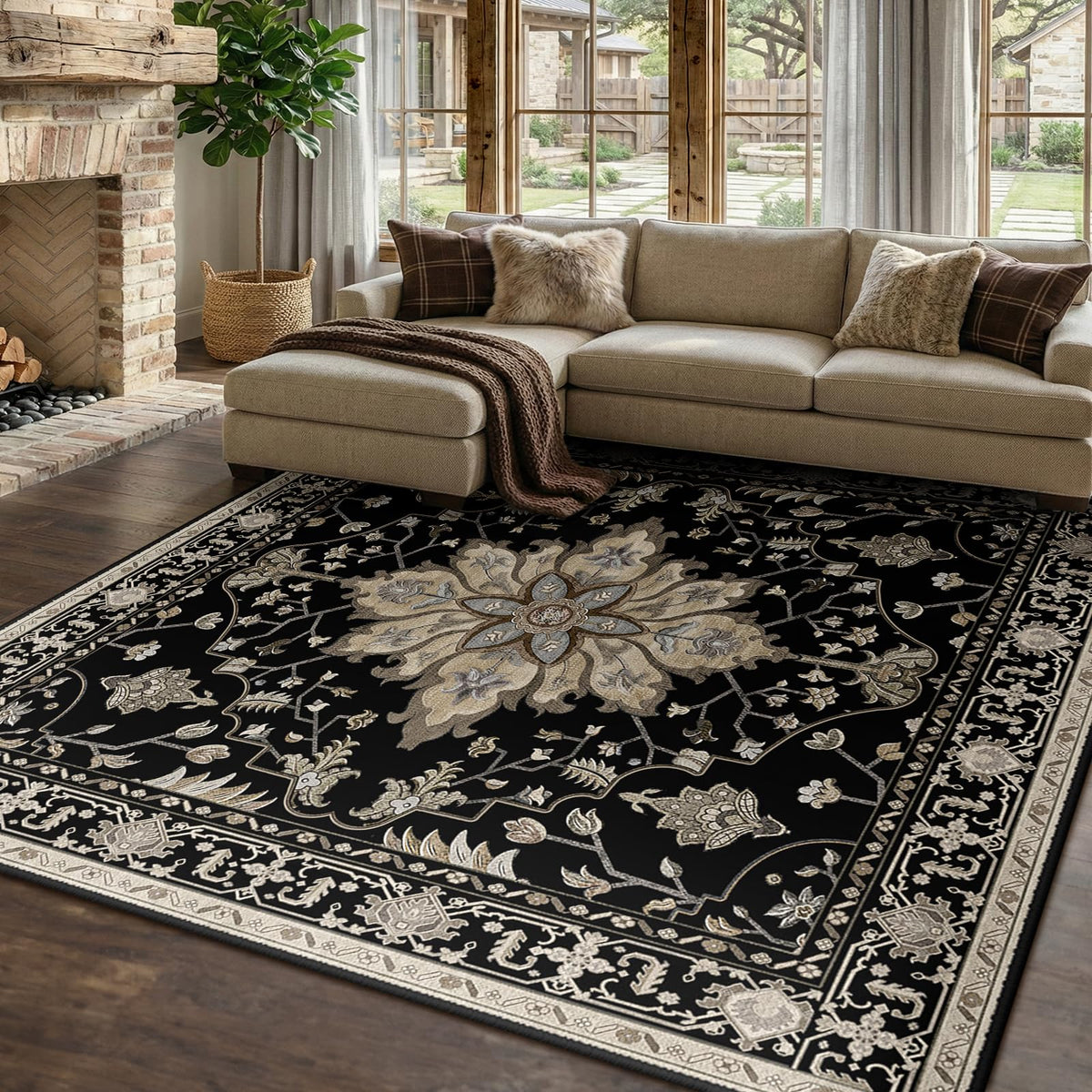 Washable Area Rug (Black/Neutral / 8' x 8' (Square))