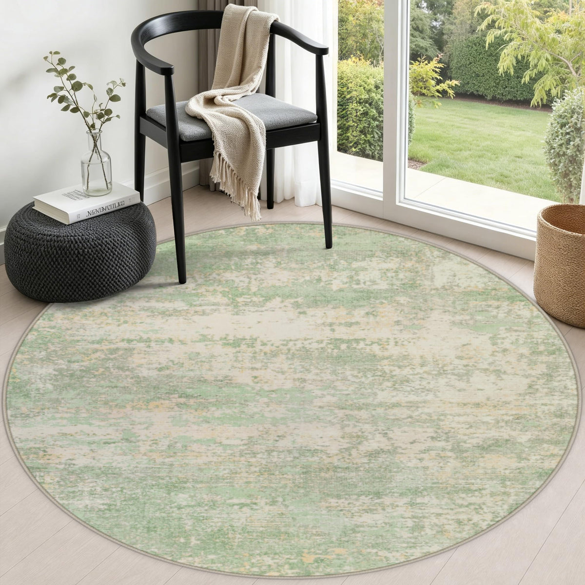 Round Area Rug Living Room (Green Cream / 5' (Round))