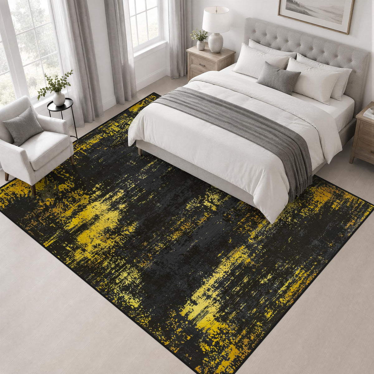 Area Rug Living Room (Dark Black Gold / 8' x 8' (Square))