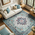 Washable Area Rug (Teal Green/White/Navy / 6' x 6' (Square))