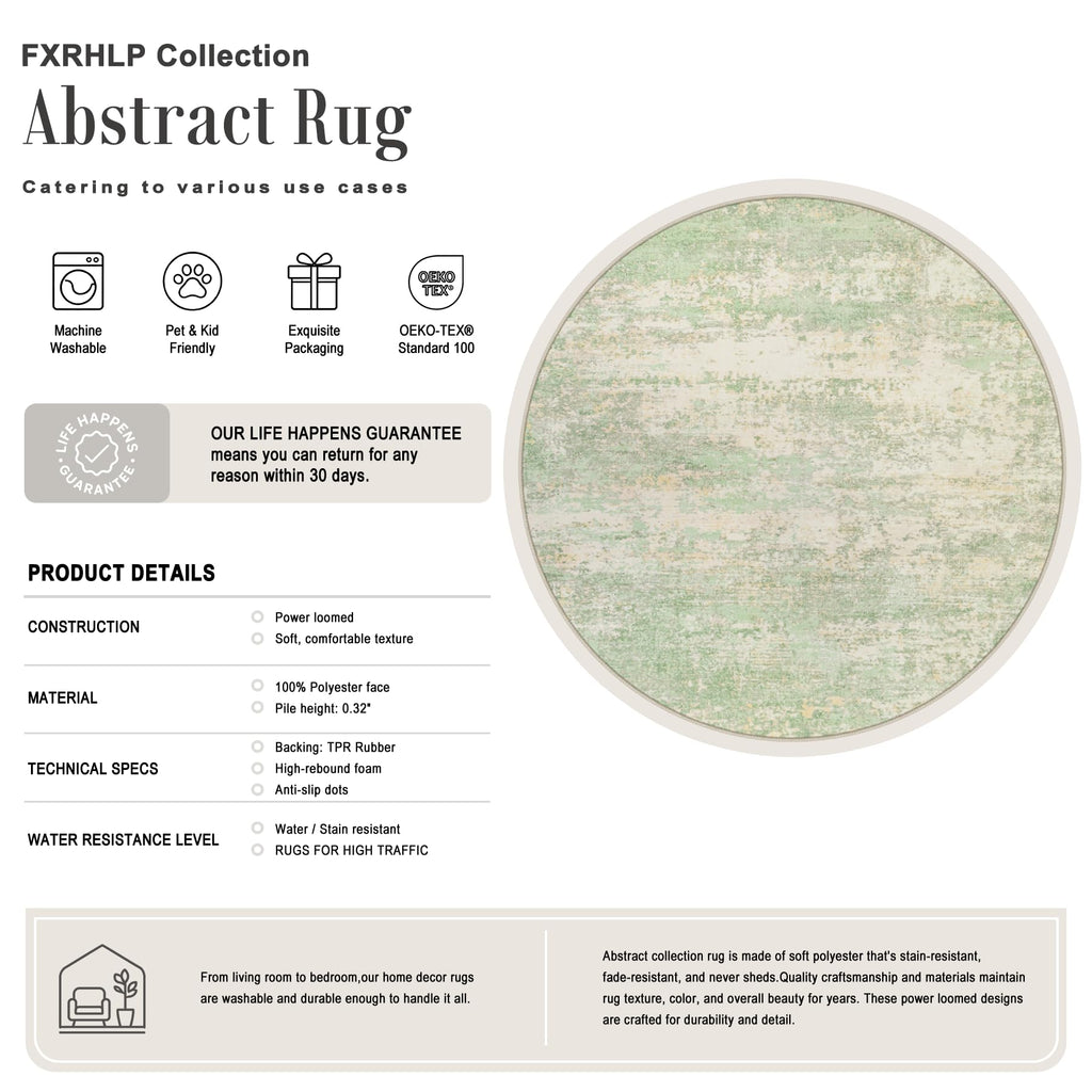 Round Area Rug Living Room (Green Cream / 4' (Round))