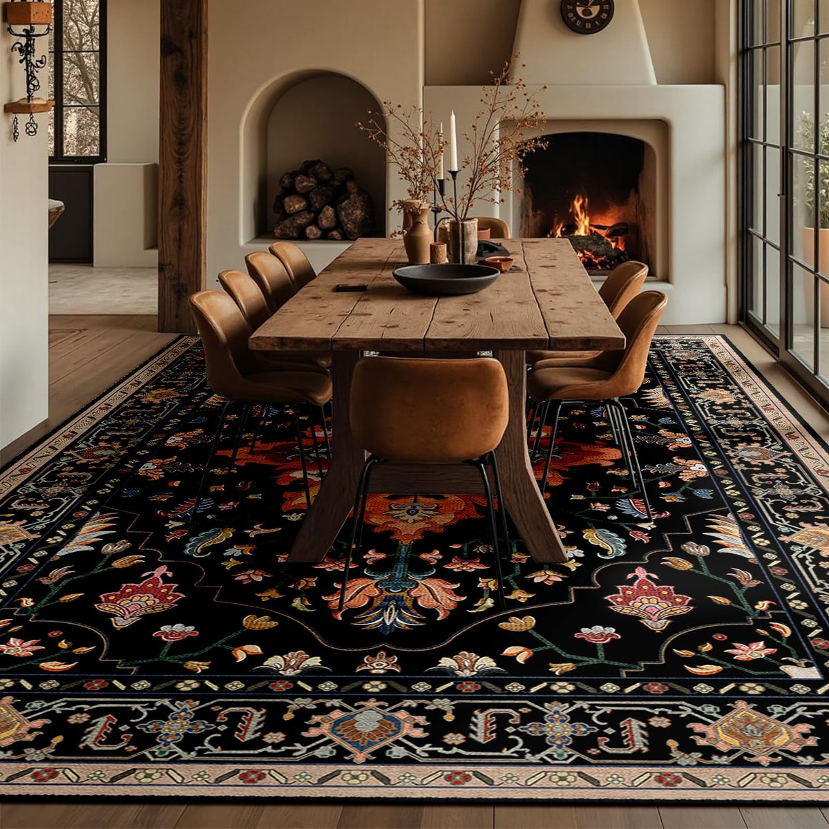 Washable Area Rug (Black/Colorful / 10' x 12' (Rectangular))