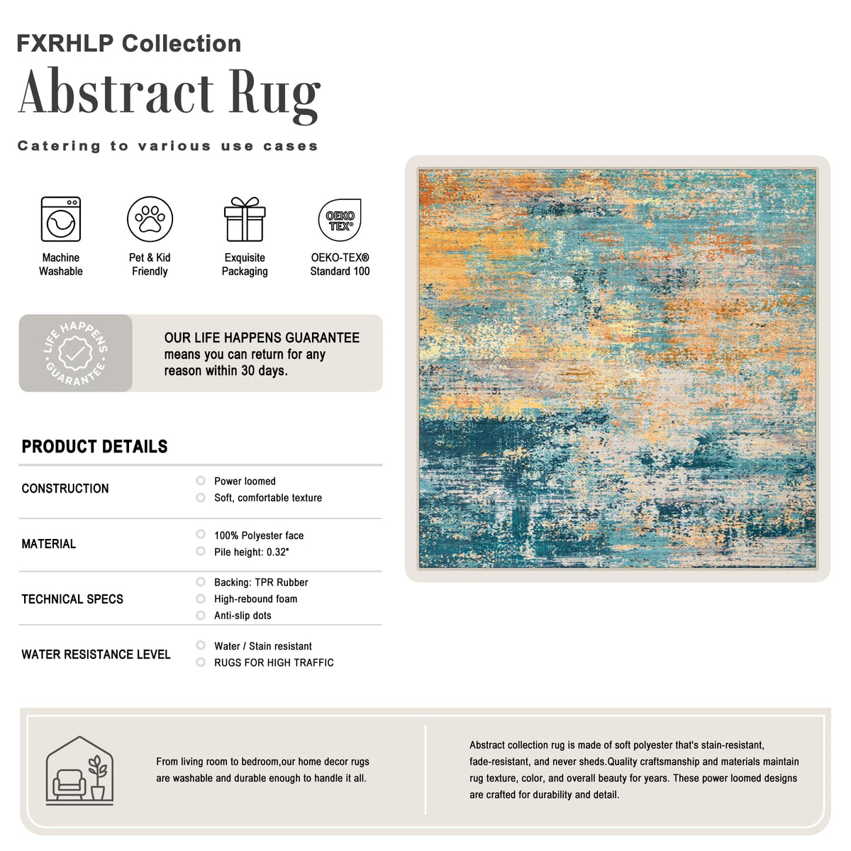 Area Rug Living Room (Rosy Haze / 5' x 5' (Square))