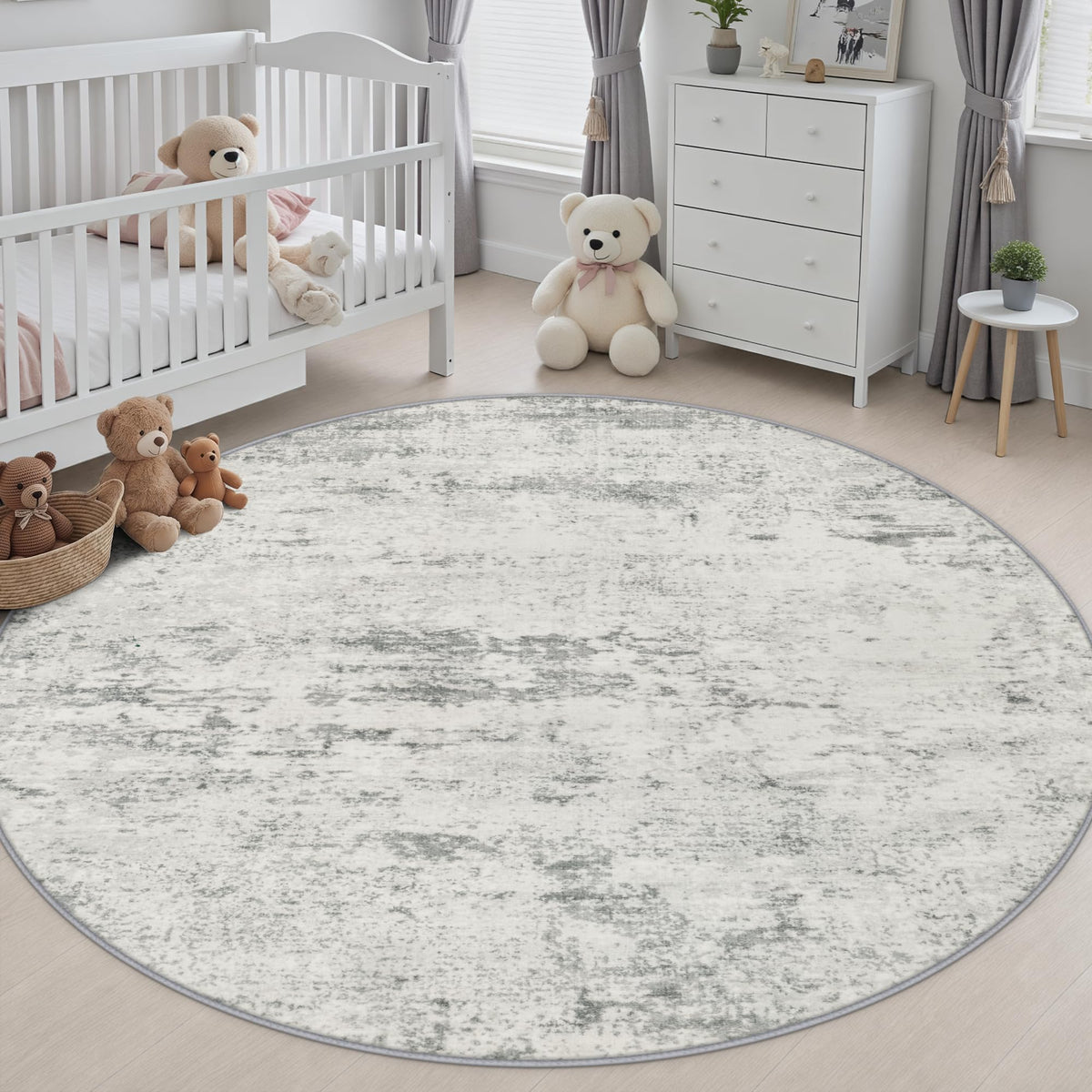 Round Area Rug Living Room (Grey White / 8' (Round))