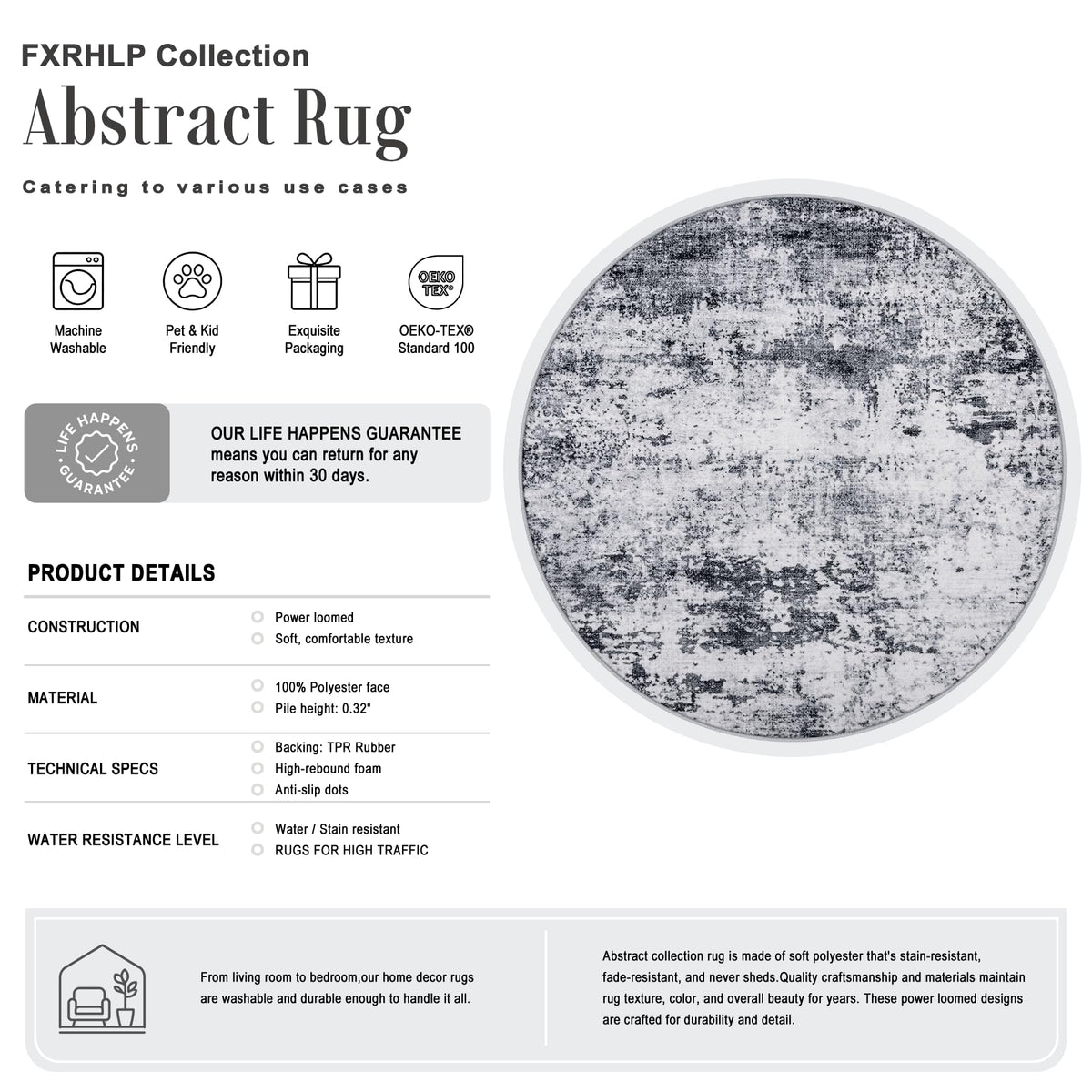 Round Area Rug Living Room (Grey / 8' (Round))