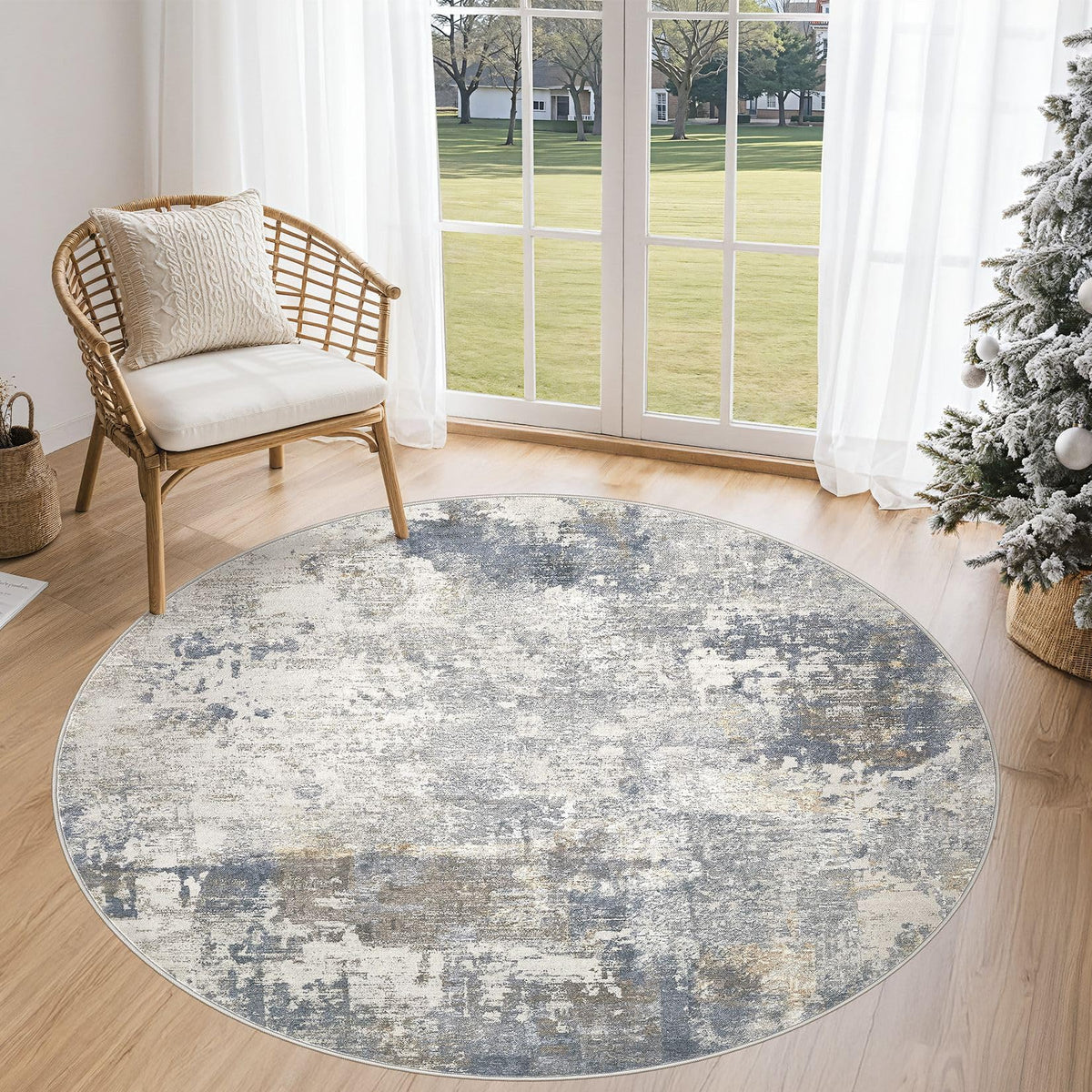5ft Round Area Rug Living Room Rugs (Blue Grey / 5' (Round))