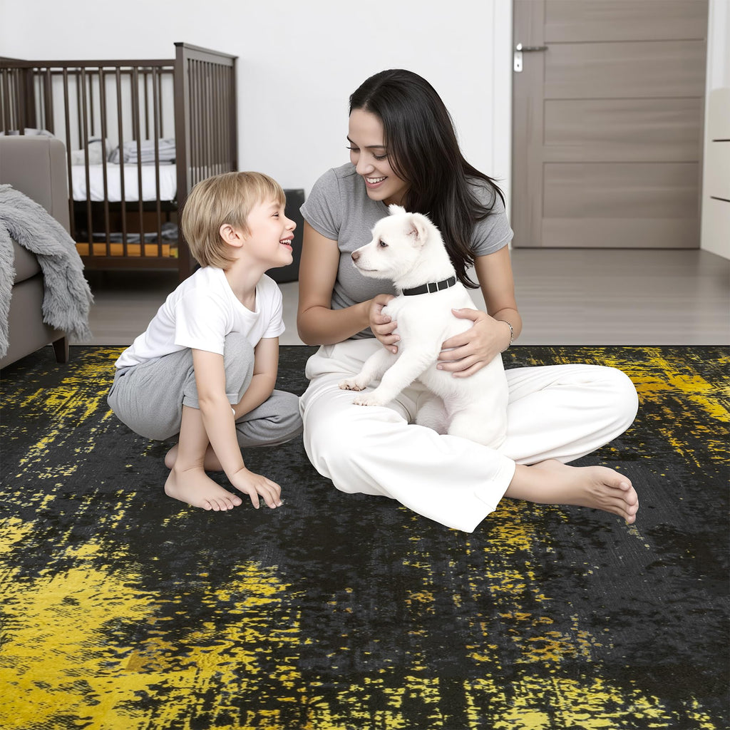Area Rug Living Room (Dark Black Gold / 4' x 4' (Square))