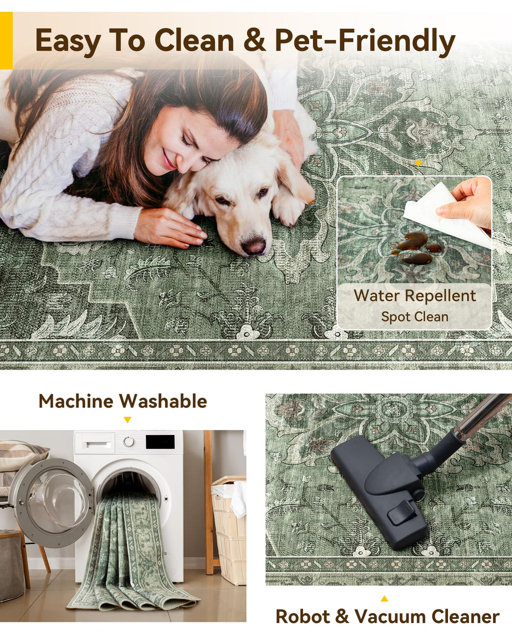 Washable Area Rug (Green/Dark Green/Gray / 4' x 6' (Rectangular))