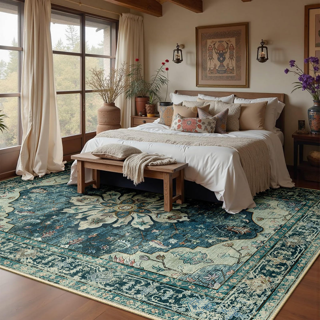 Washable Area Rug (Blue/Vintage Dark Blue / 9' x 12' (Rectangular))