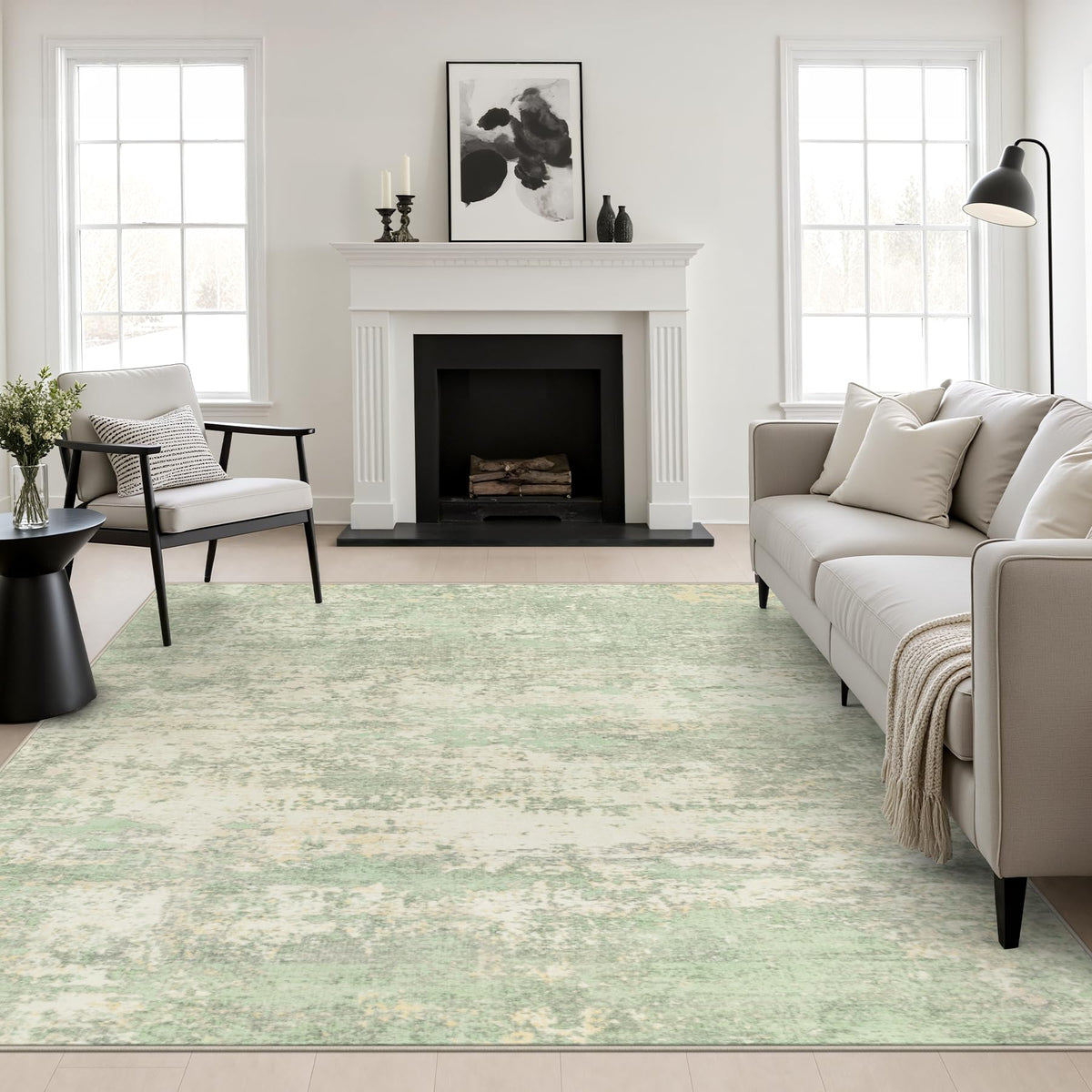 Area Rug Living Room (Green Cream / 8' x 8' (Square))