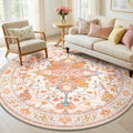 Washable Area Rug (Pink/Light Pink/Colorful / 6' (Round))