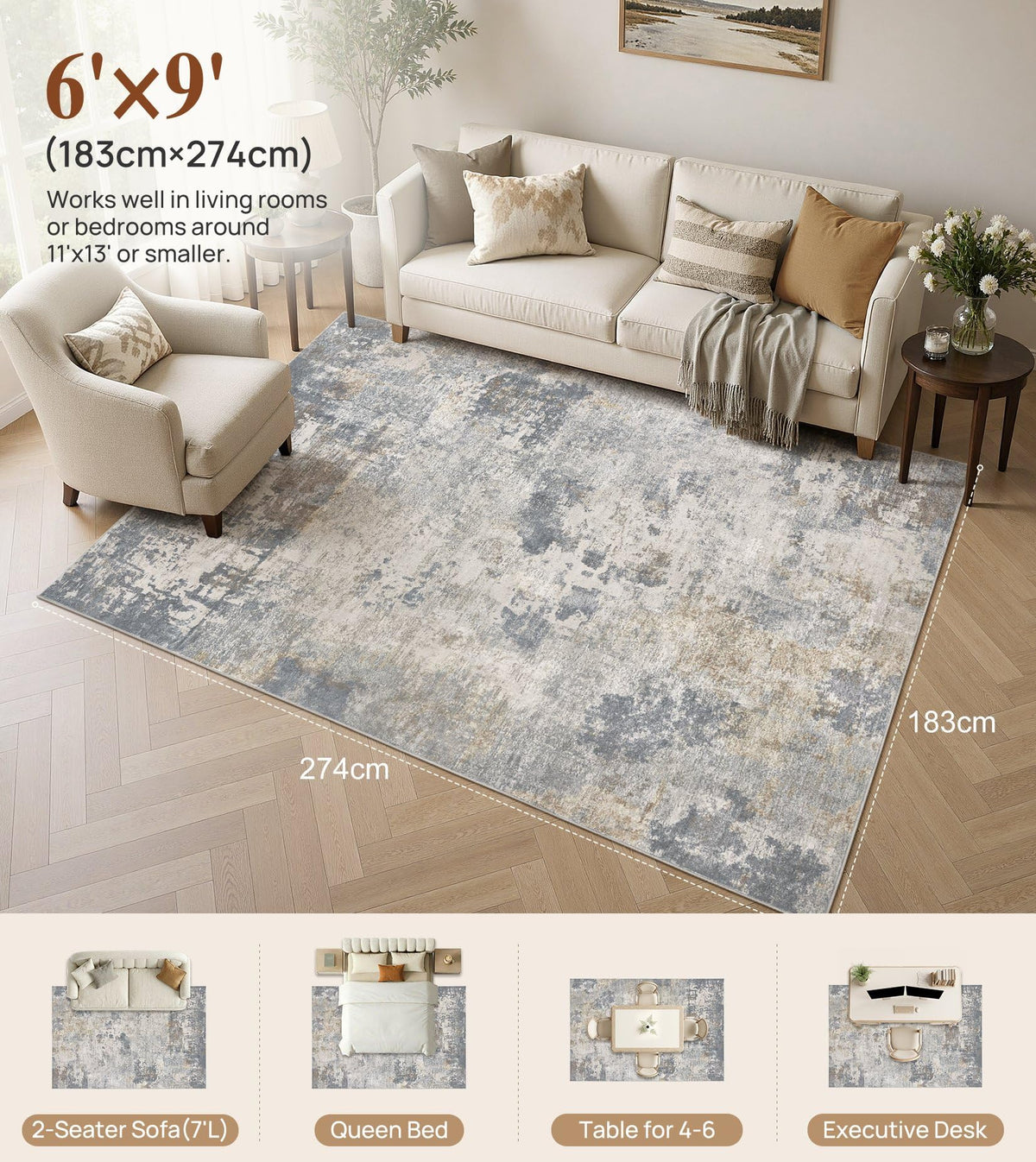 6x9 Area Rug Living Room Rugs (Blue Grey / 6' x 9' (Rectangular))