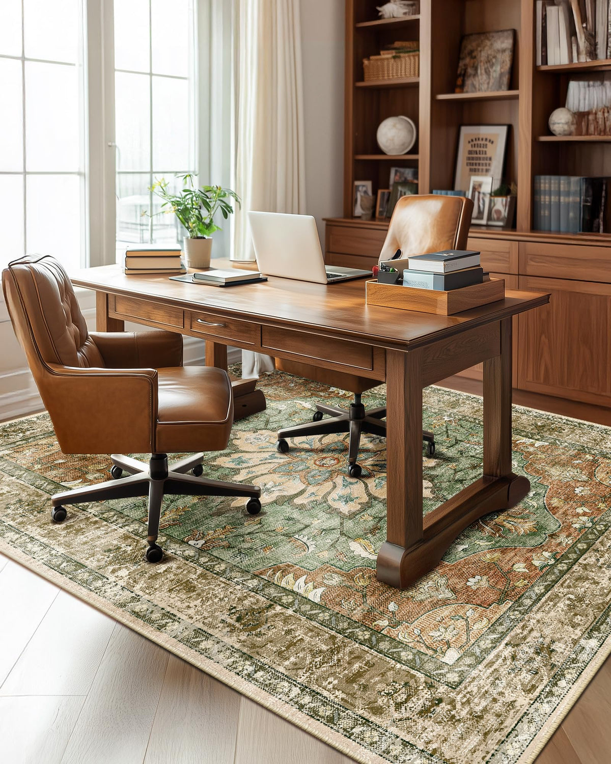 Washable Area Rug (Brick/Brown/Green / 6' x 8' (Rectangular))
