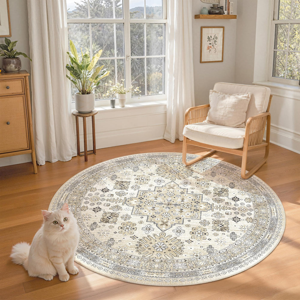 Round Rug 6ft (Beige/Grey / 6' (Round))