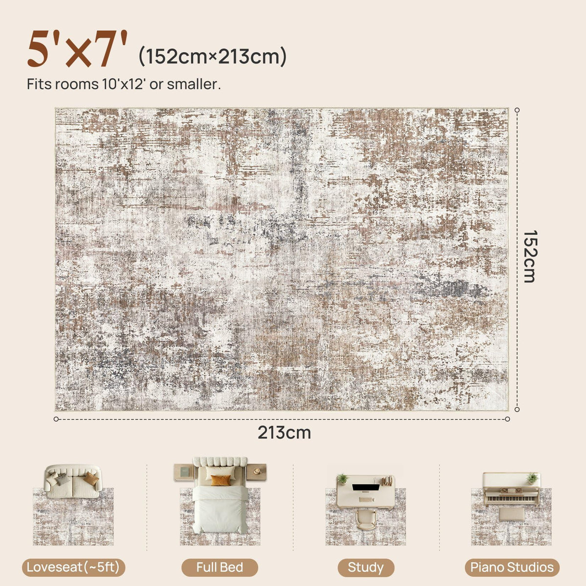 5x8 Area Rug Living Room Rugs (Brown/Grey/Red / 5' x 8' (Rectangular))