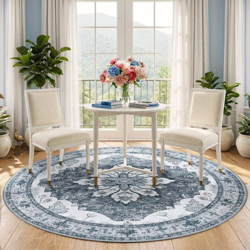 Washable Area Rug (Grey/White/Beige / 5' (Round))