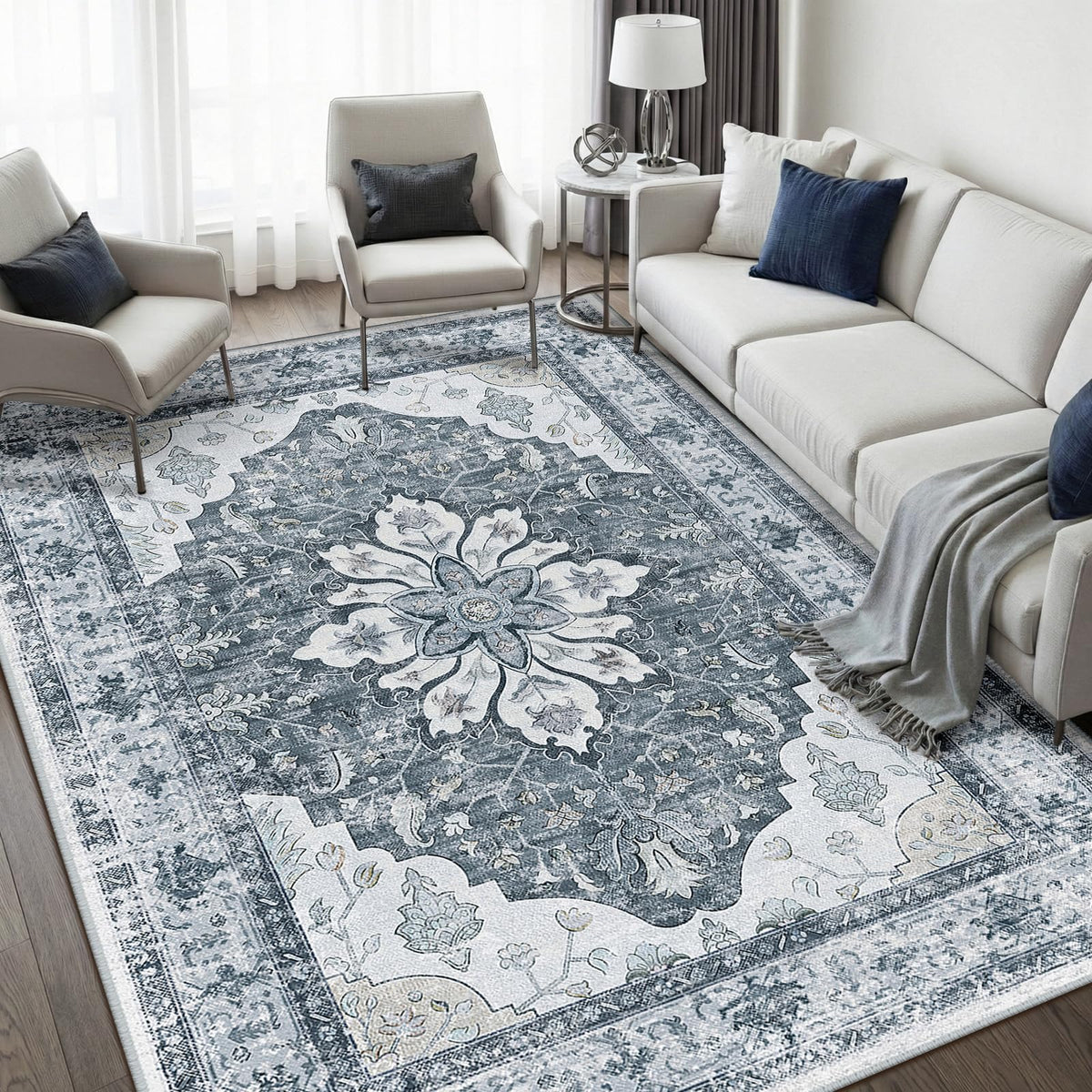Washable Area Rug (Grey/White/Beige / 5' x 7' (Rectangular))