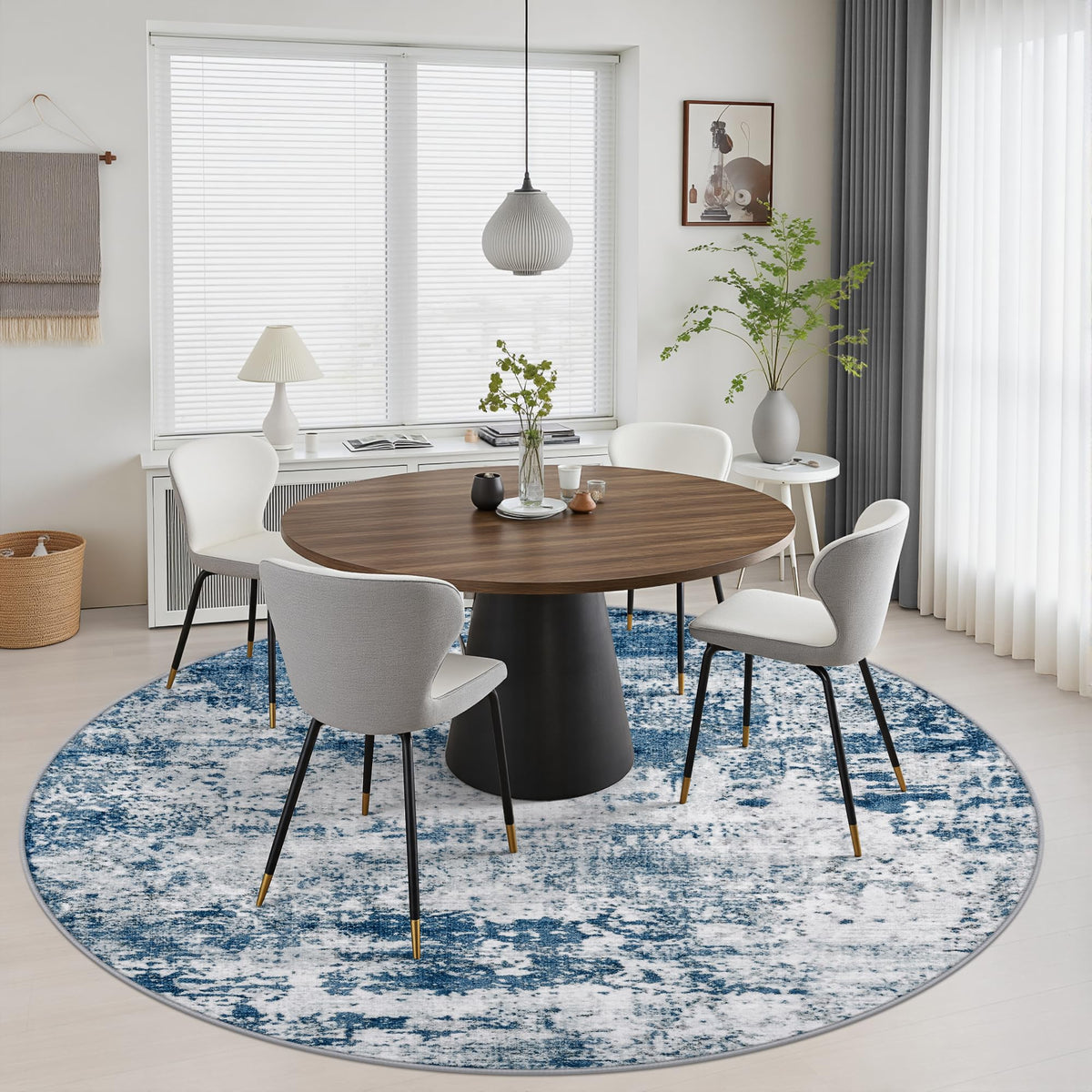 Round Area Rug Living Room (Blue / 4' (Round))
