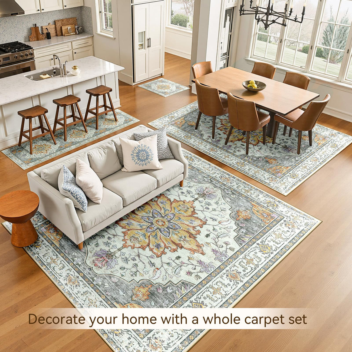 Washable Area Rug (Beige/Carbon Grey/Orange / 5' x 8' (Rectangular))