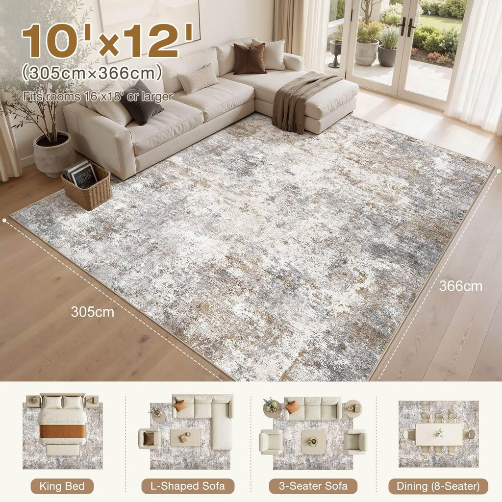 10x12 Area Rug Living Room Rugs Washable Neutral Brown Grey Carpet (Brown Grey / 10' x 12' (Rectangular))