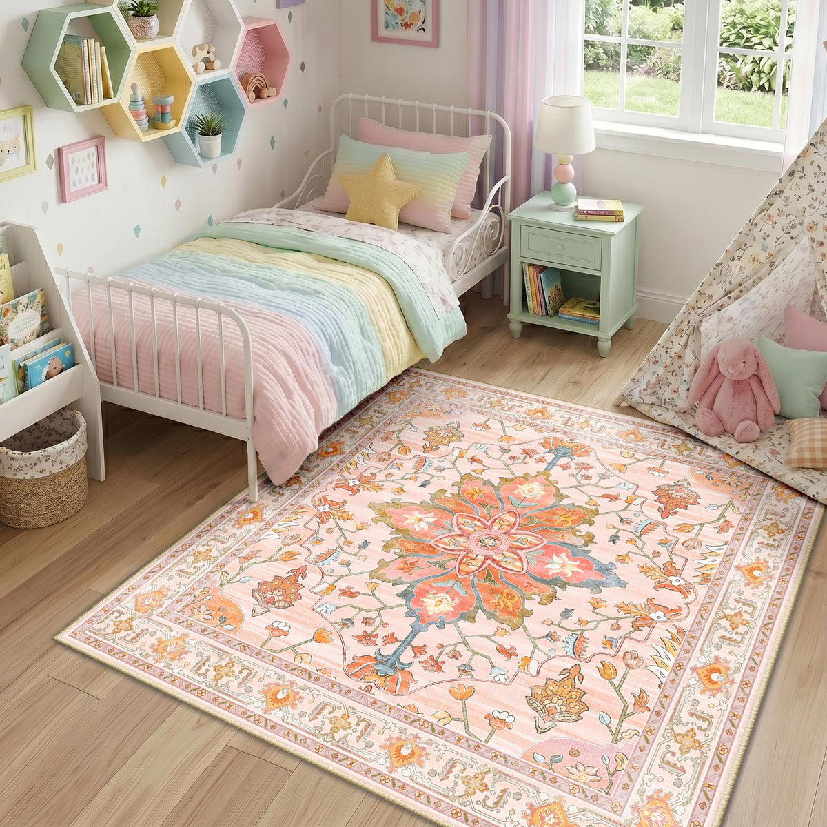 Washable Area Rug (Pink/Light Pink/Colorful / 4' x 4' (Square))