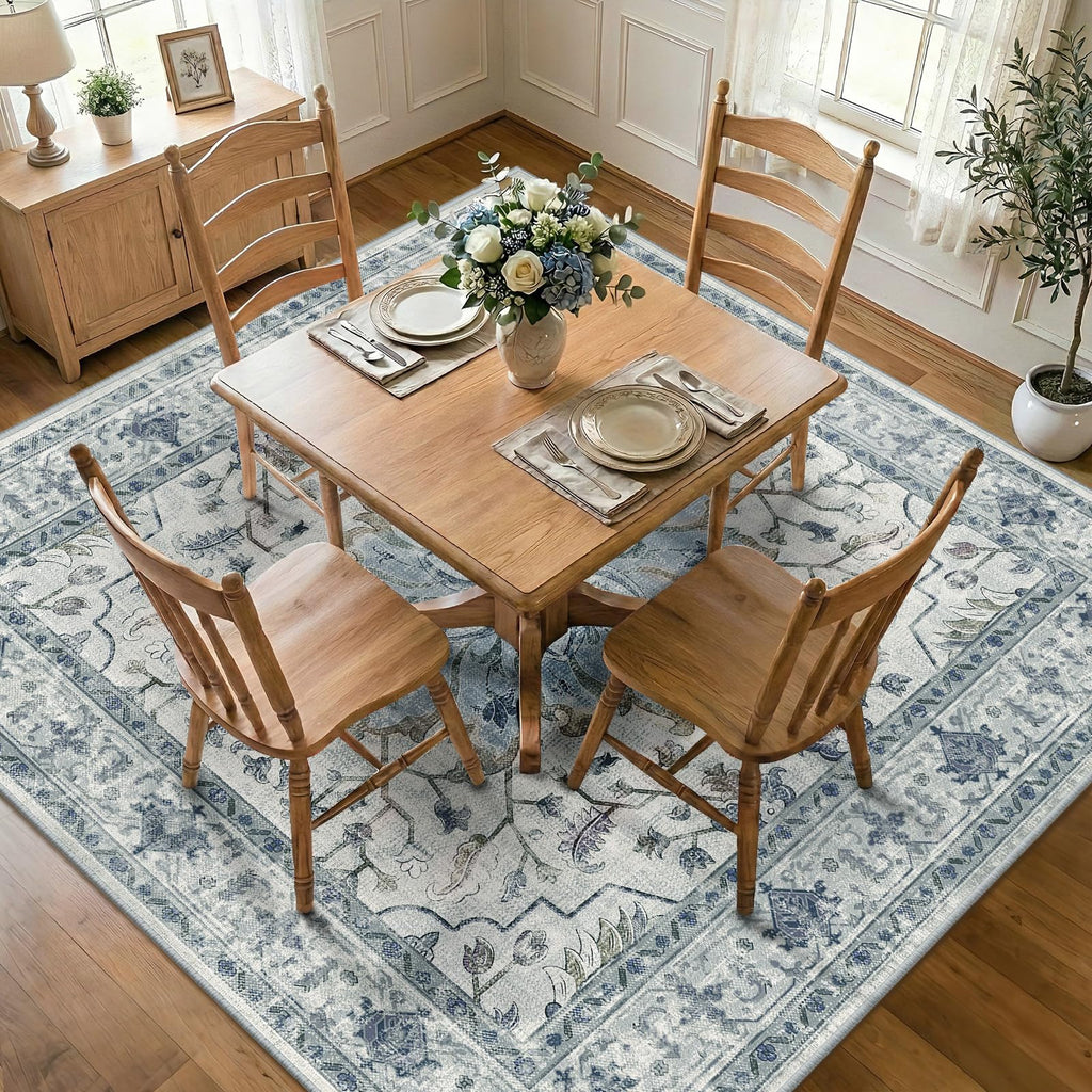 Washable Area Rug (Blue/White/Gray / 6' x 6' (Square))