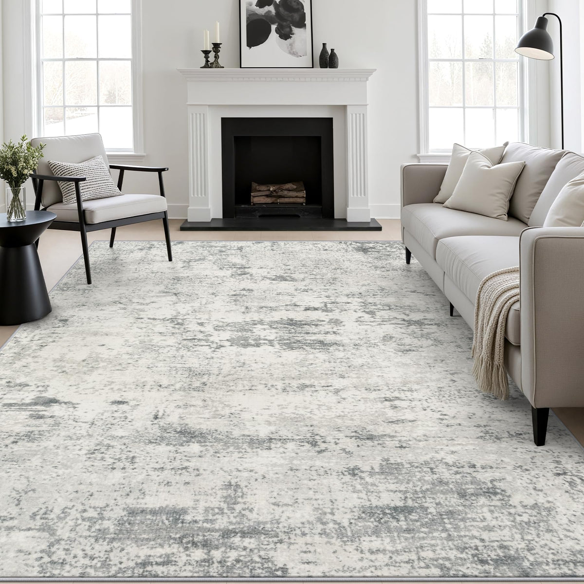 8x10 Area Rug Living Room (Grey White / 8' x 10' (Rectangular))