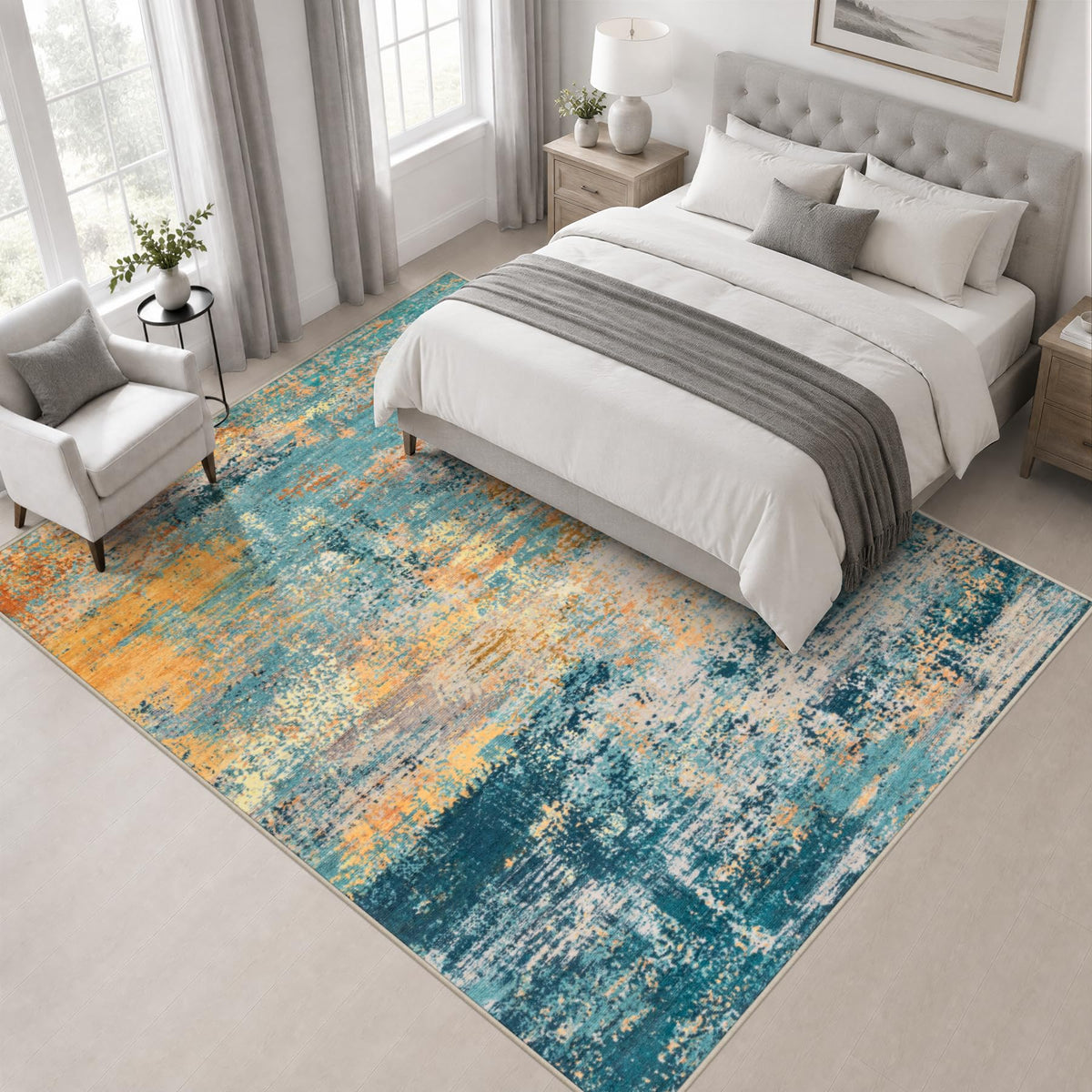 Area Rug Living Room (Rosy Haze / 5' x 5' (Square))