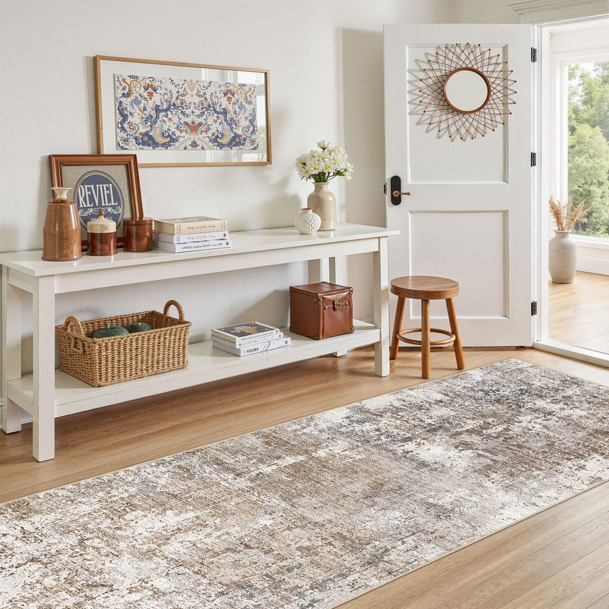 3x12 Washable Runner Rug for Hallway (Brown/Grey/Red / 3' x 12' (Runner))