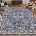 Washable Area Rug 3' x 5 ' Vintage Traditional Persian Mat (Indigo and Gold / 3' x 5' (Rectangular))