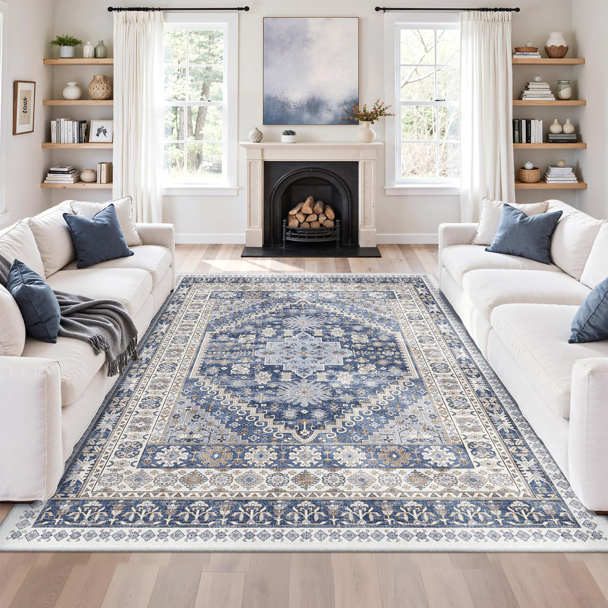 5x8 Area Rugs for Living Room (Blue/Beige / 5' x 8' (Rectangular))