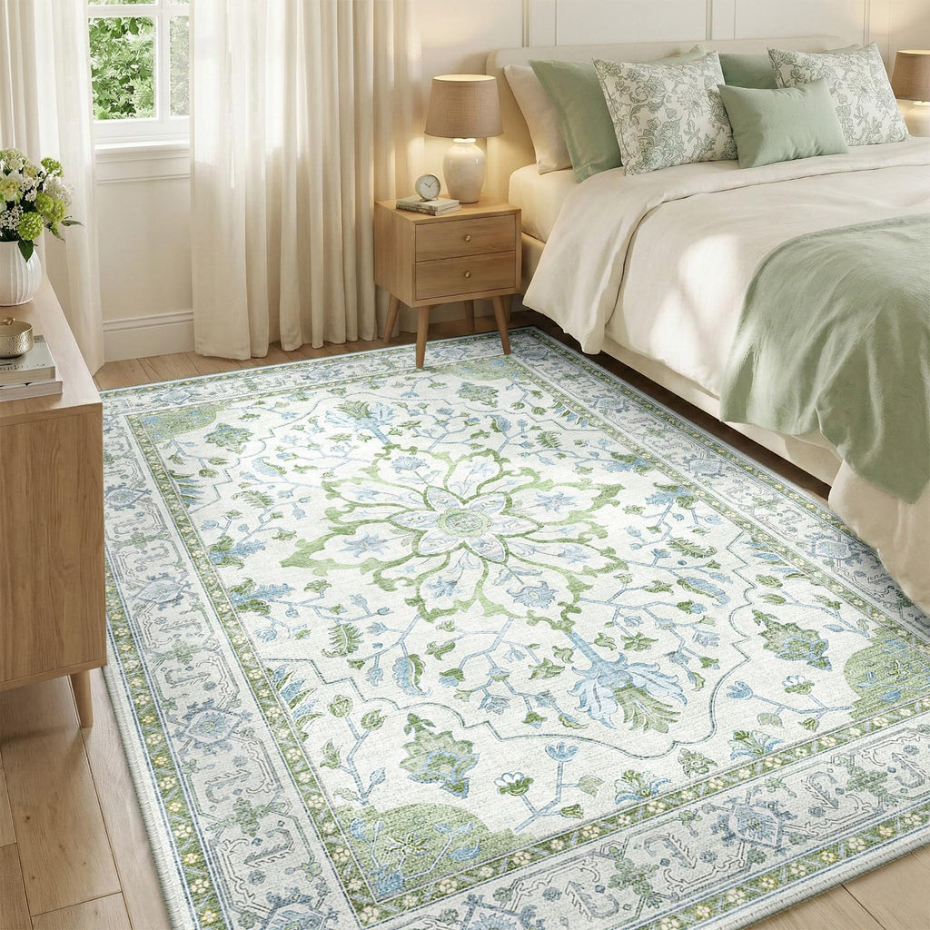 Washable Area Rug (Green/White/Blue / 5' x 7' (Rectangular))