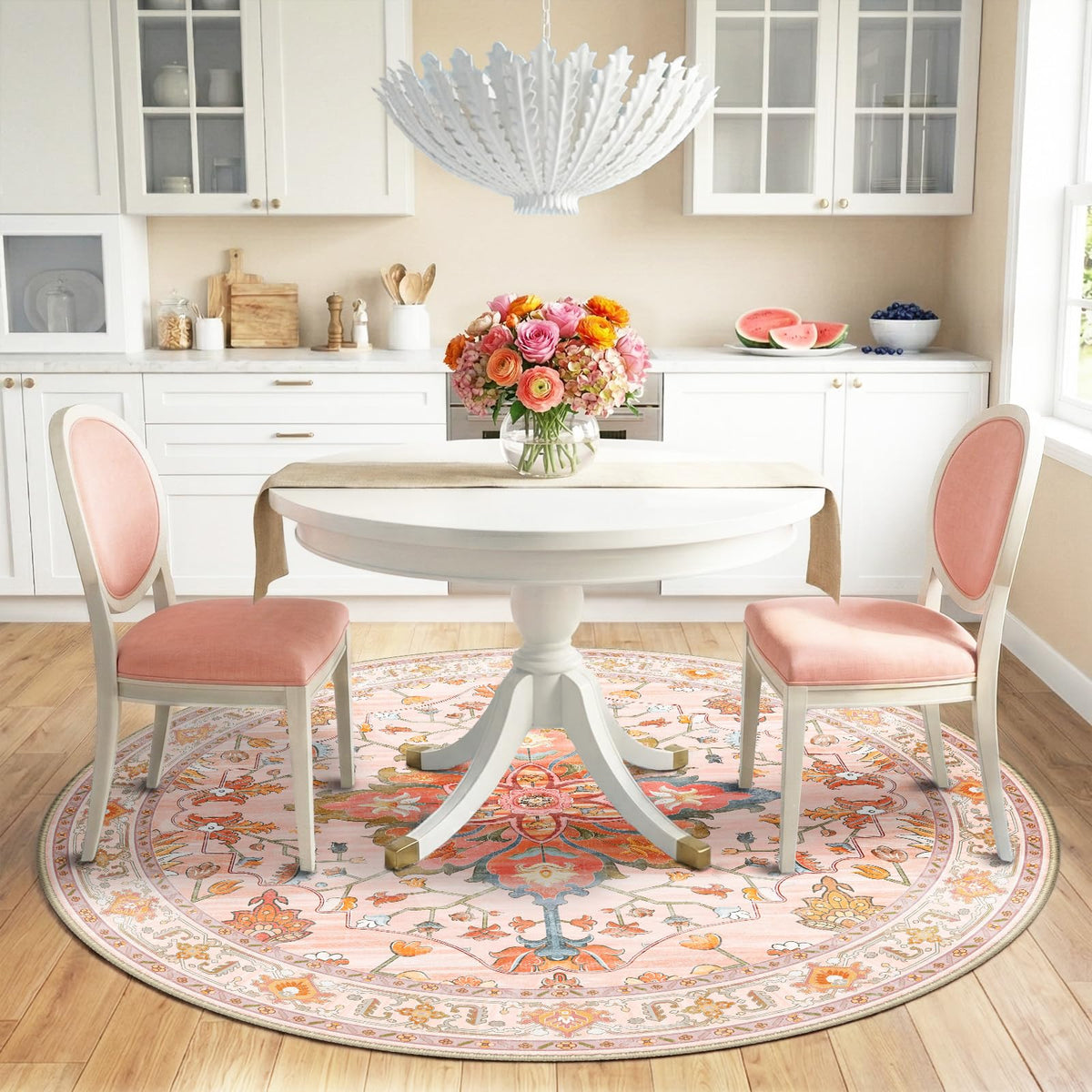 Washable Area Rug (Pink/Light Pink/Colorful / 6' (Round))
