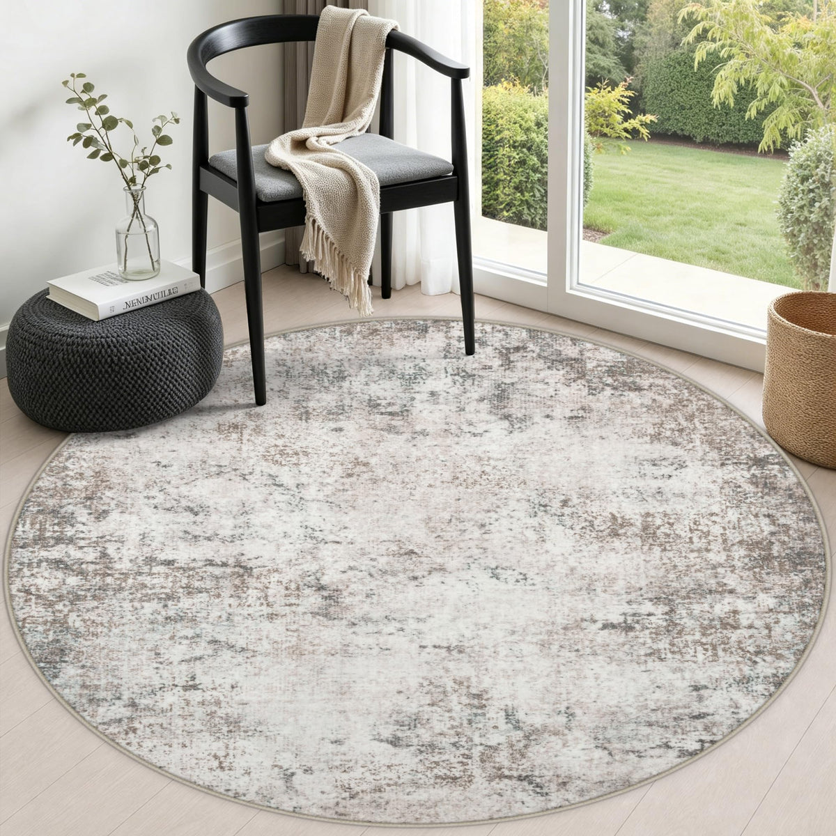 Round Area Rug Living Room (Brown Grey / 4' (Round))