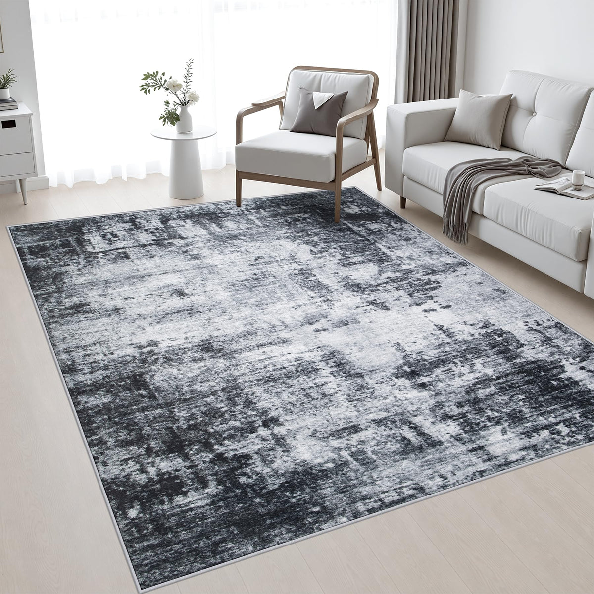 5x7 Area Rug Living Room (Dark Black / 5' x 7' (Rectangular))