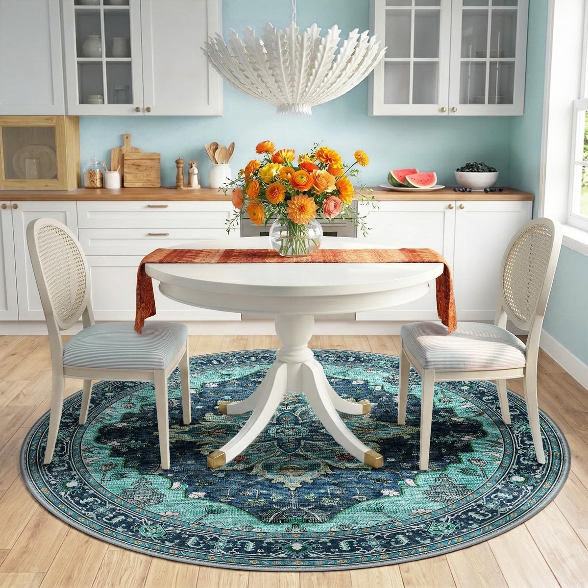 Washable Area Rug (Teal / 6' (Round))