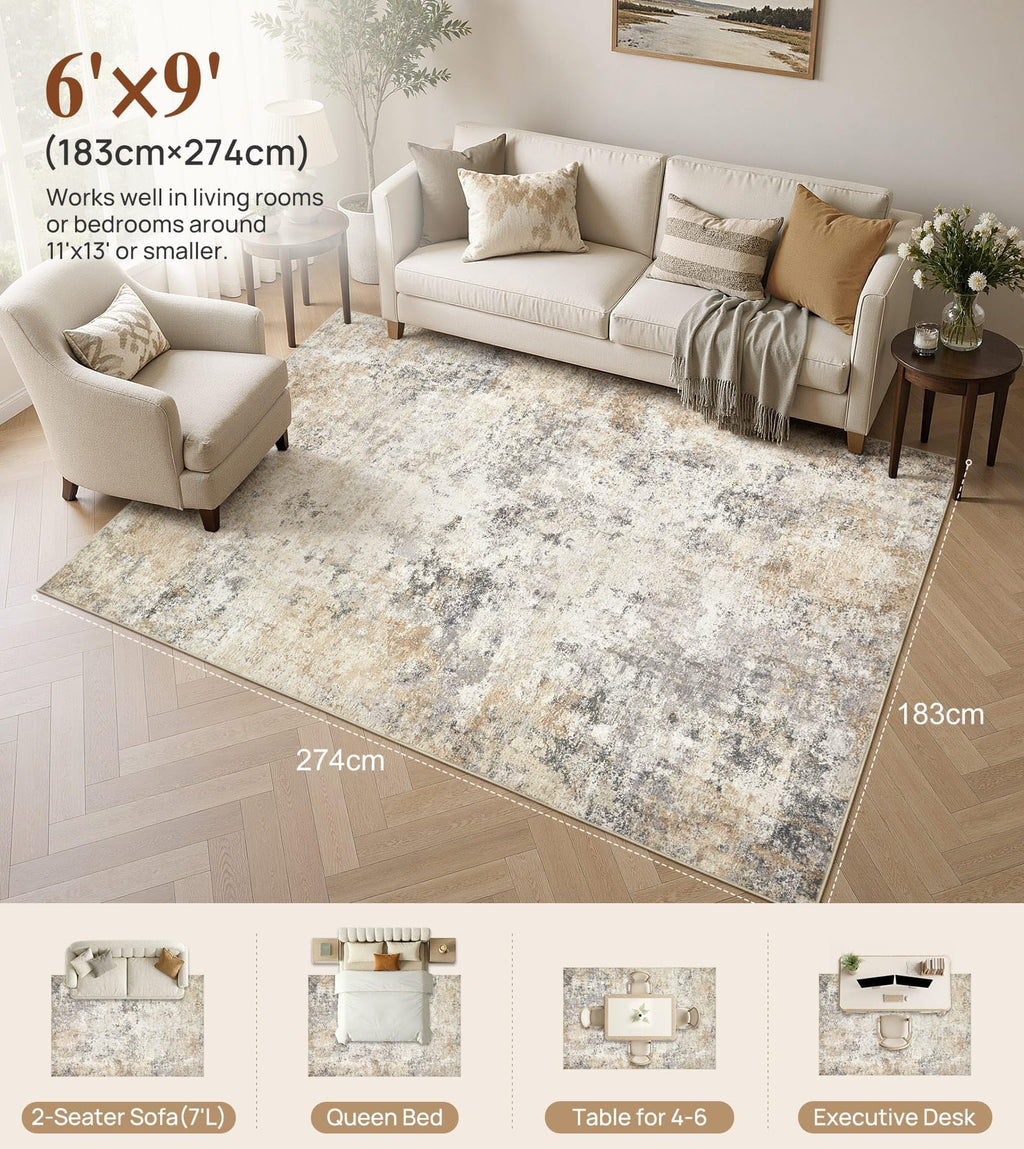 6x9 Washable Area Rug (Golden Grey / 6' x 9' (Rectangular))