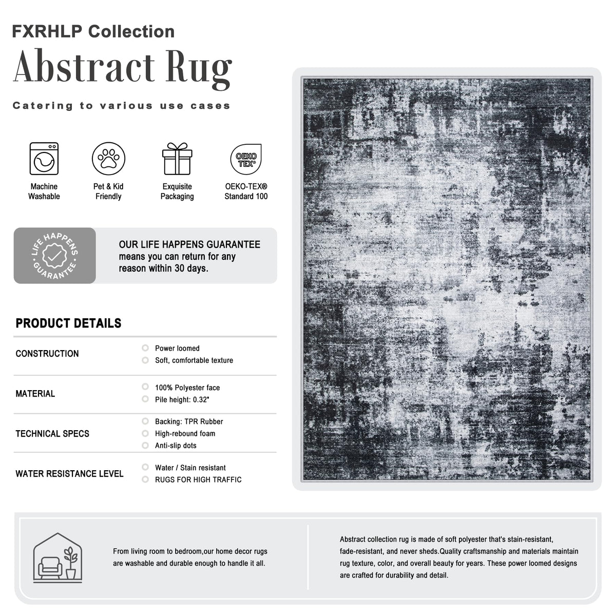 8x10 Area Rug Living Room Rug (Dark Black / 8' x 10' (Rectangular))