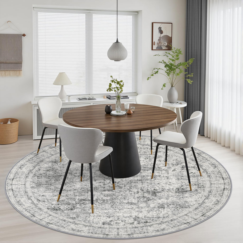 Round Area Rug Living Room (Retro Black Grey / 5' (Round))