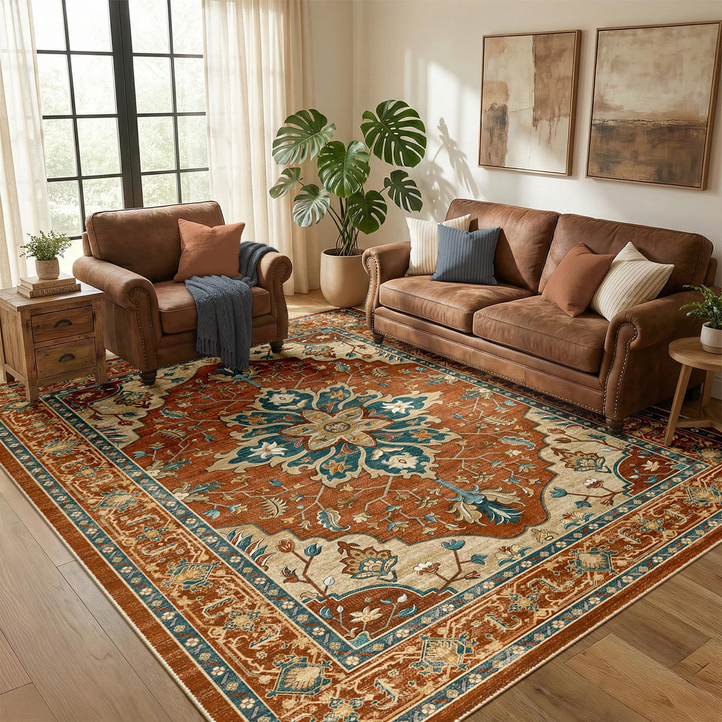 Washable Area Rug (Red/Orange/Blue/Brown / 5' x 7' (Rectangular))