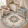 Washable Area Rug (Beige/Blue/Orange / 5' (Round))
