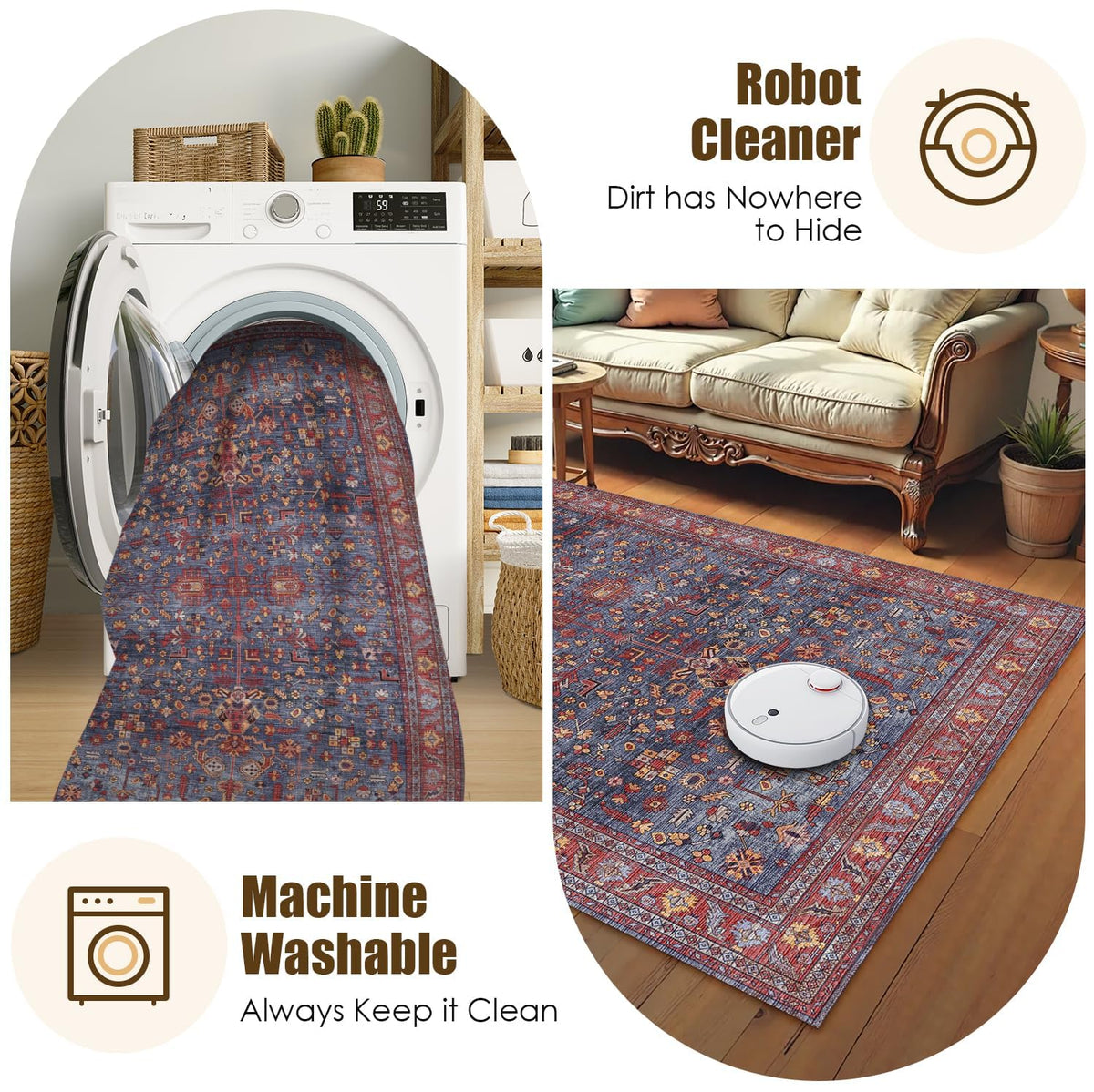 Washable Area Rug 5' x 7' Vintage Traditional Persian Mat (Indigo and Crimson / 5' x 7' (Rectangular))
