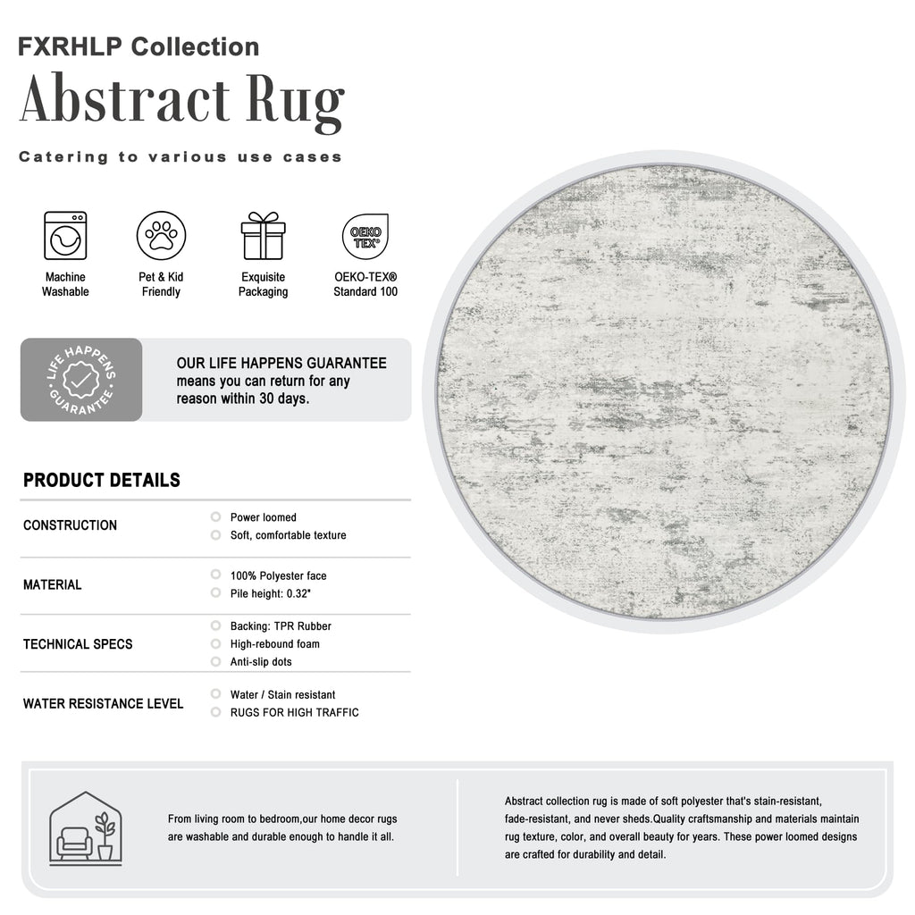 Round Area Rug Living Room (Grey White / 8' (Round))
