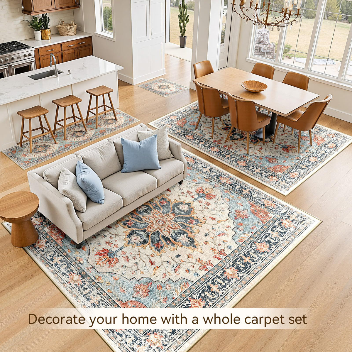 Washable Area Rug (Beige/Blue/Orange / 5' x 8' (Rectangular))