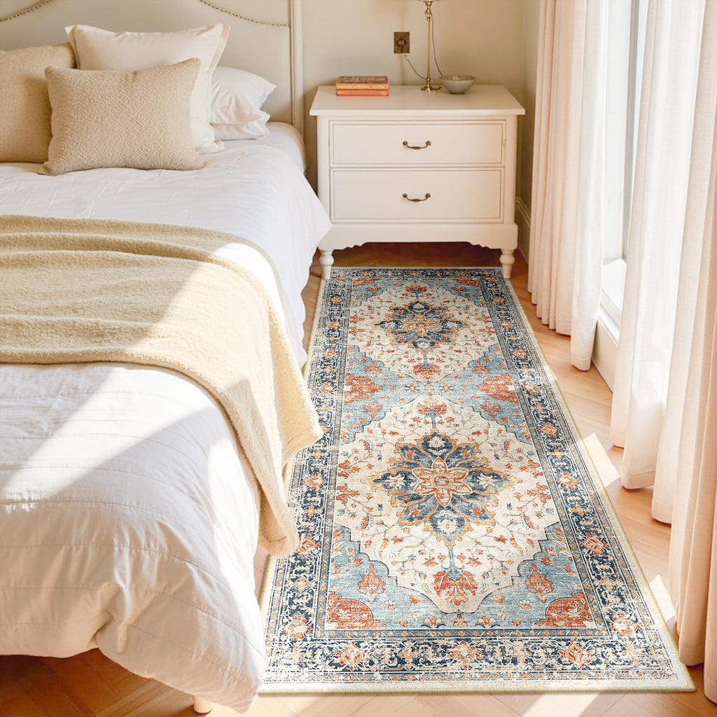 Washable Area Rug (Beige/Blue/Orange / 3' x 7' (Rectangular))