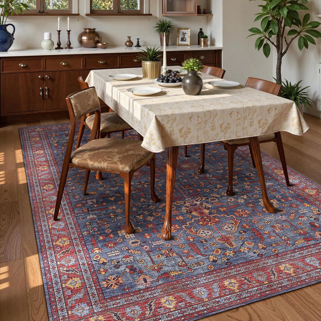 Washable Area Rug 3' x 5 ' Vintage Traditional Persian Mat (Indigo and Crimson / 3' x 5' (Rectangular))