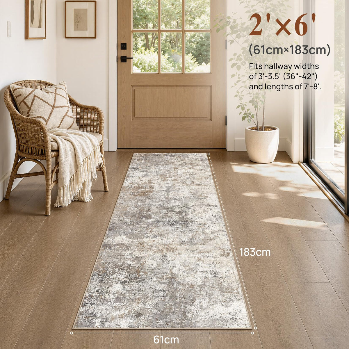 2x6 Washable Runner Rug for Hallway (Brown Grey / 2' x 6' (Runner))