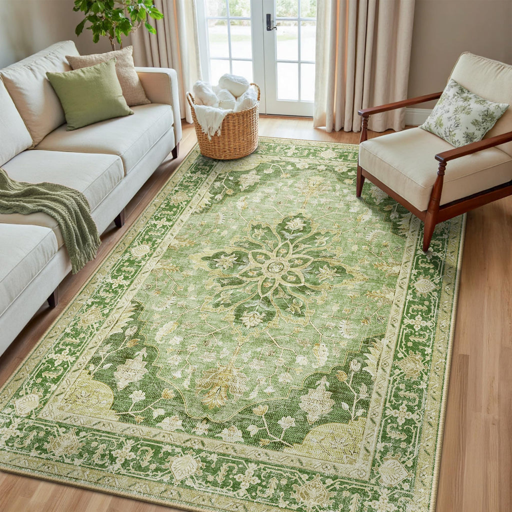Washable Area Rug (Green/Yellow / 5' x 8' (Rectangular))